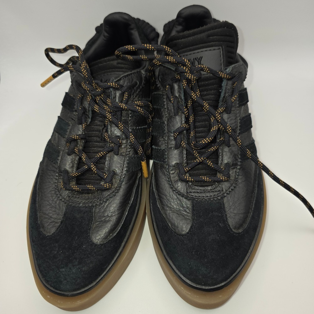 All-Black Leather & Suede Platform Sneakers with Gum Sole - Picture 6 of 11